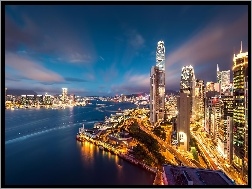 Wieczór, Drapacze, Hong Kong, Chmur